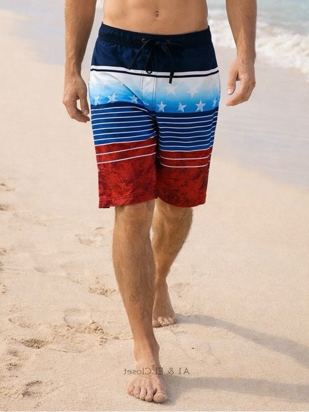 ZeroXposur Men’s Swim Trunks Red White Blue Stars Size L NWT